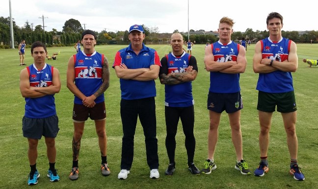 Richard Houston (third from left) at training with new recruits (from left) Jay Ting, Nick Hogan, Justin Berry, Nick Shannon and Josh Verlin.