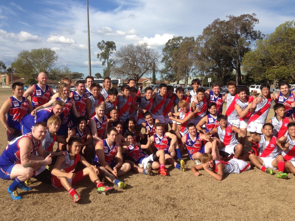 The Warriors and the Burras are all smiles after their match at Keysborough.