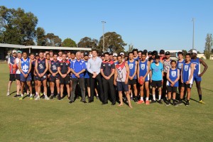 Adam Sparrow meets the team at the announcement of the new Parkmore Springvale Districts Under 19 alignment.