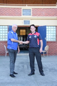 Parkmore President Michael Palma and Springvale Districts President Sean Francis seal the deal.