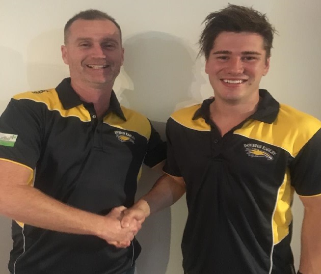 President Shane McGrath with new Eagle Nick Battle (right).